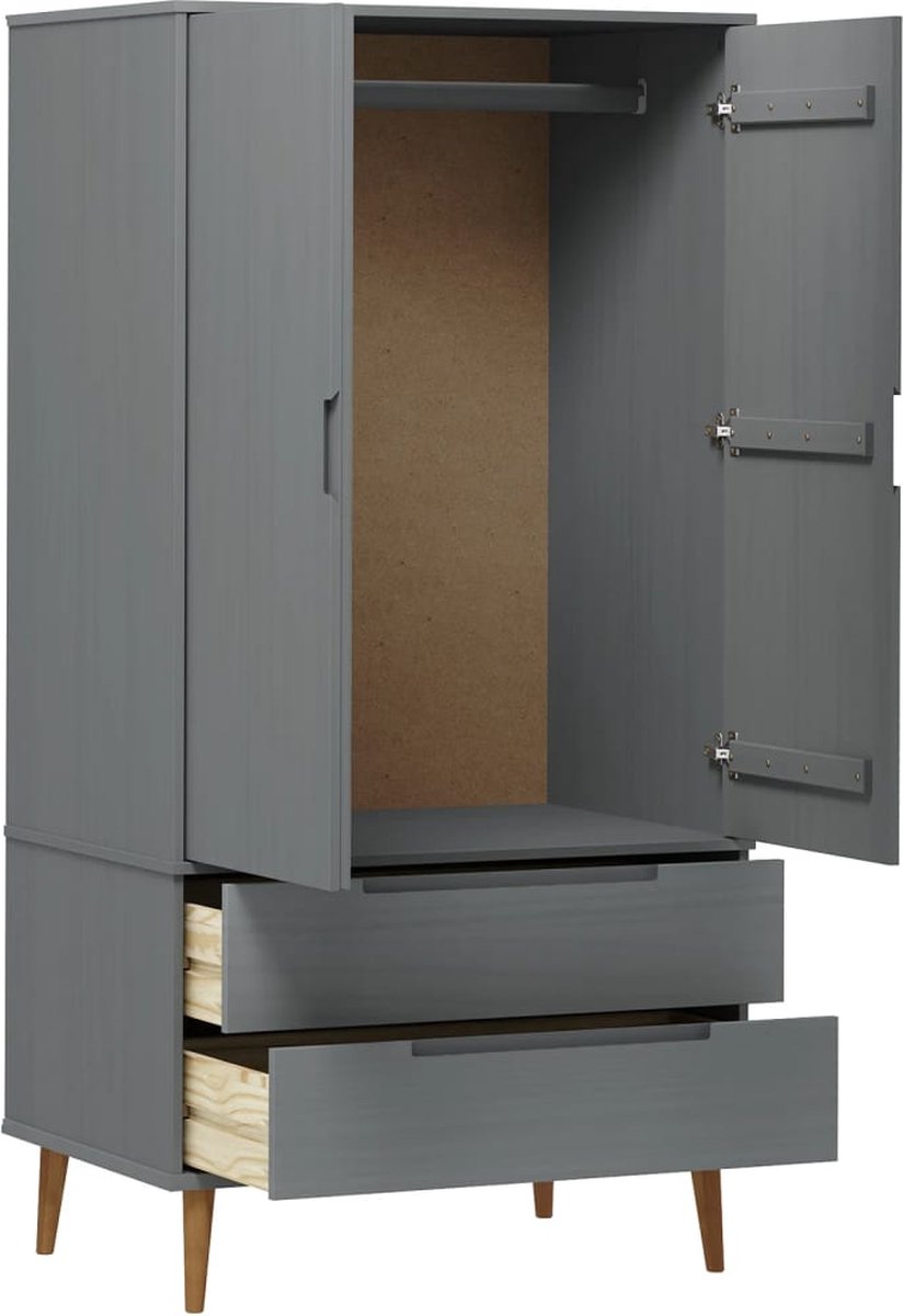 Vidaxl Kledingkast 90x55x175 Cm Massief Grenenhout - Grijs