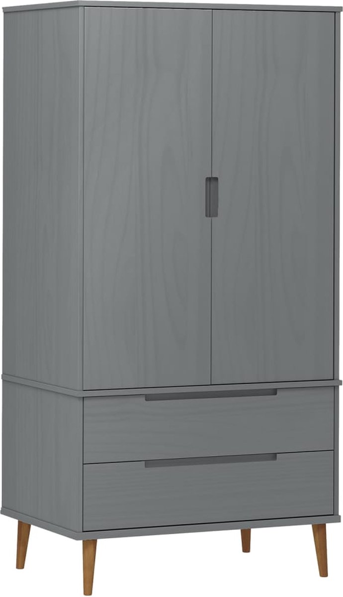 Vidaxl Kledingkast 90x55x175 Cm Massief Grenenhout - Grijs