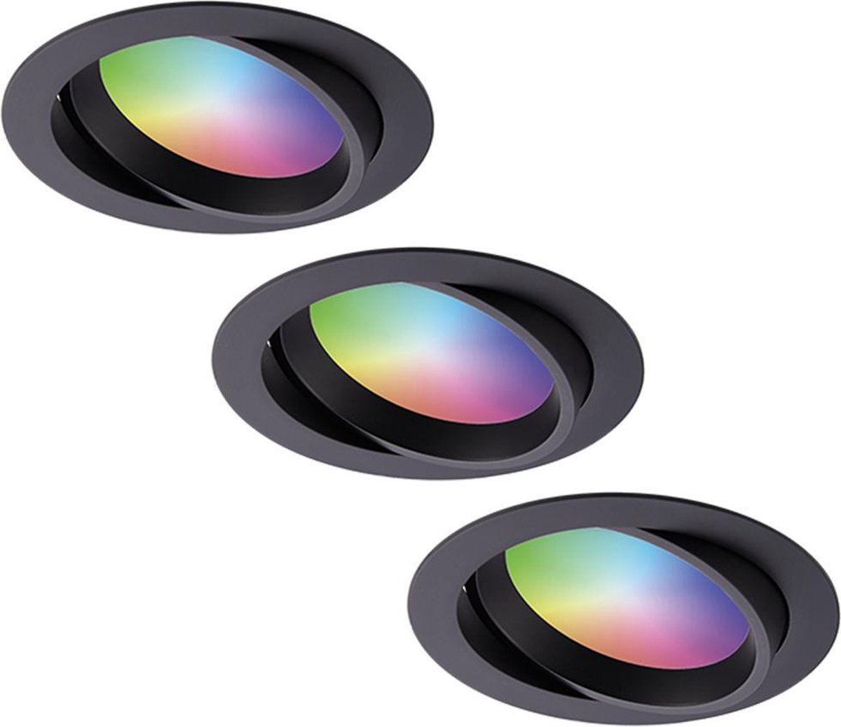 HOFTRONIC 3x Luna Smart Inbouwspots RGBWW IP44 - Zwart