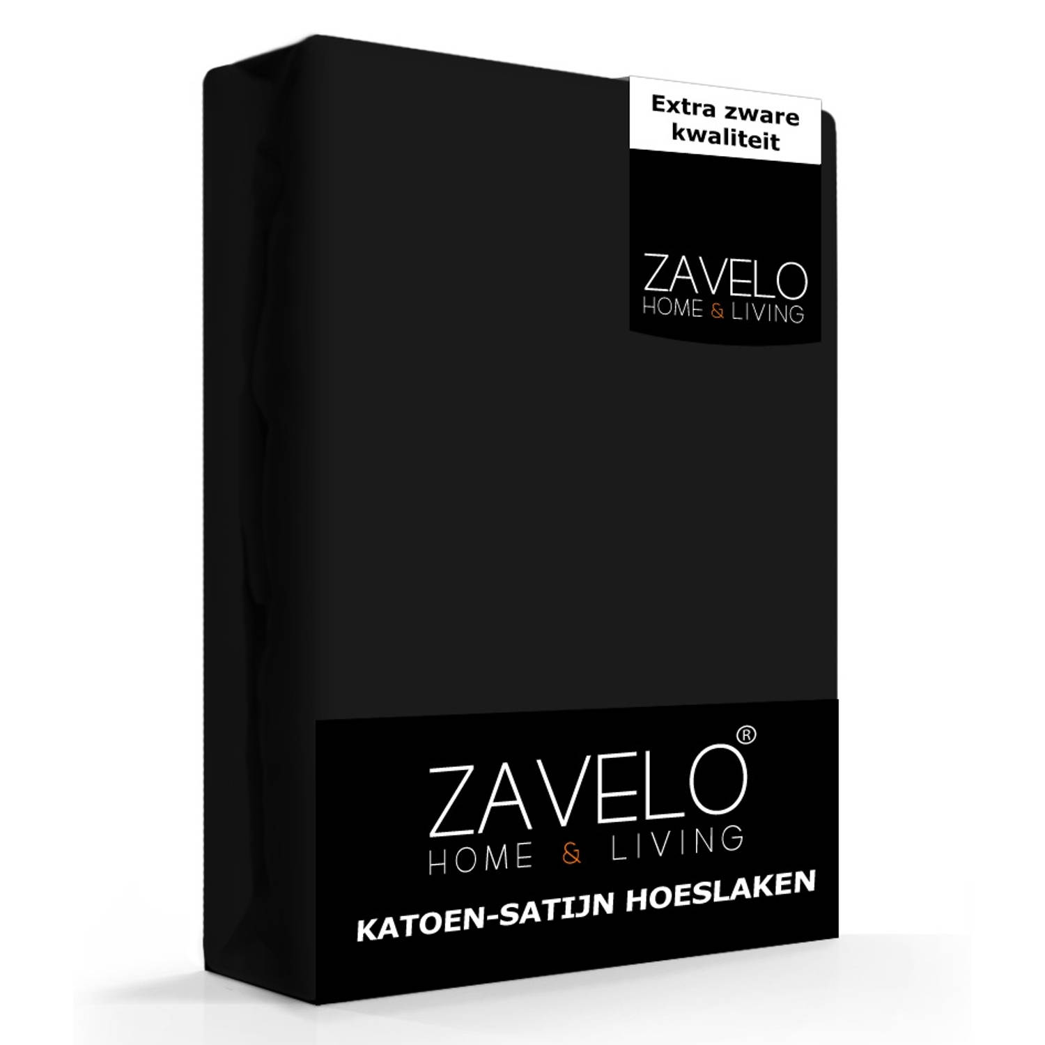 Slaaptextiel Zavelo Katoen - Hoeslaken Katoen Satijn - Zijdezacht - Extra Hoog-lits-jumeaux (180x210 Cm) - Zwart