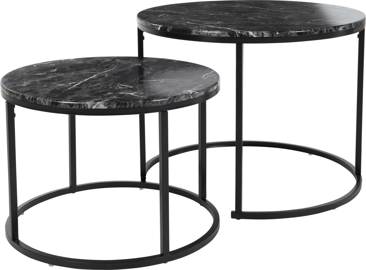 H&S collection Bijzettafel Set - 2-delig Marmer - 45 Cm - Bijzettafels - Negro