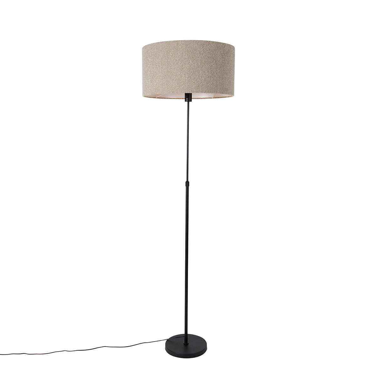 QAZQA Vloerlamp verstelbaar met boucle kap taupe 50 cm - Parte - Zwart
