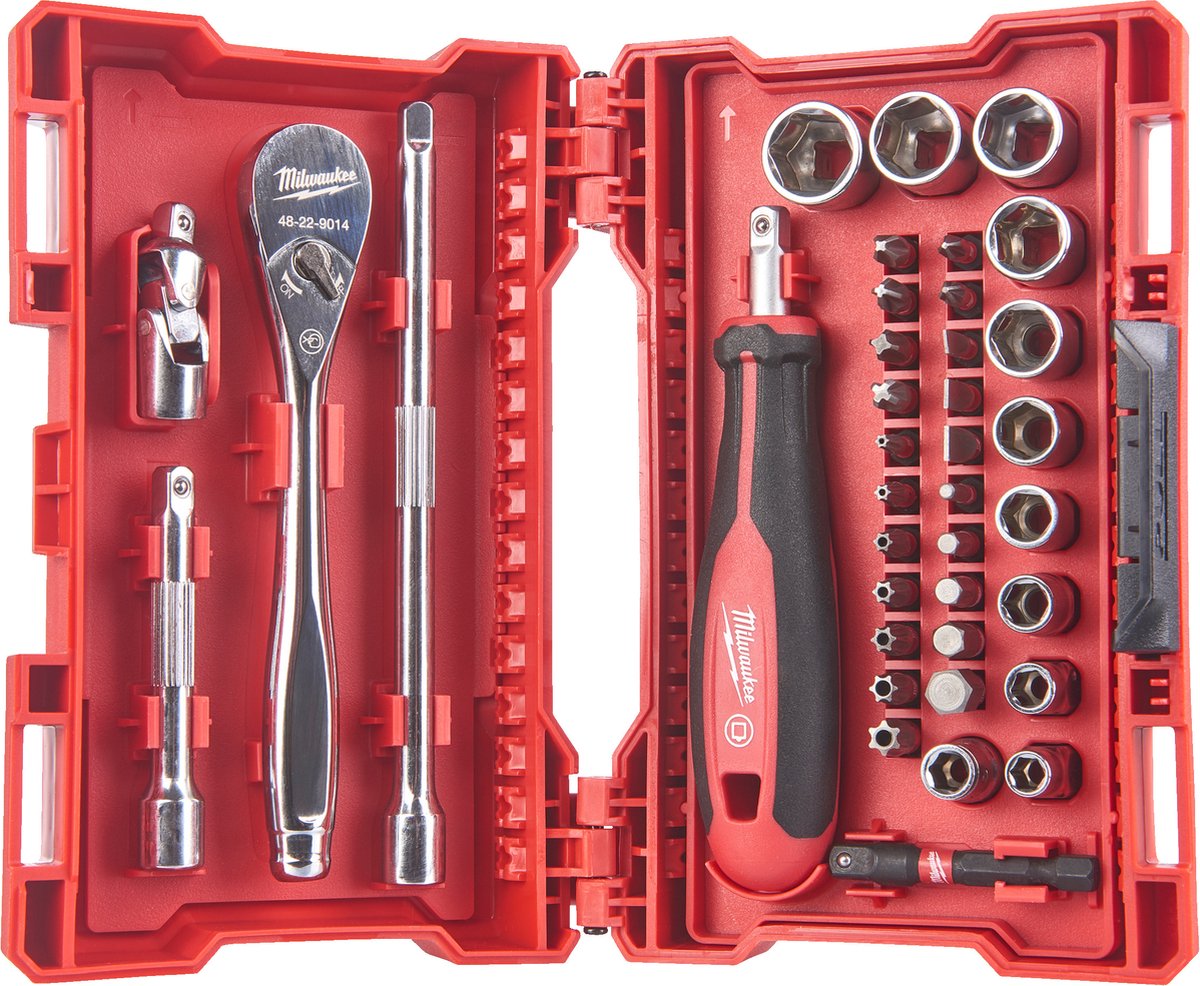 Milwaukee 1/4&apos;&apos; Ratel, Aandrijver & Doppen set - 4932479096