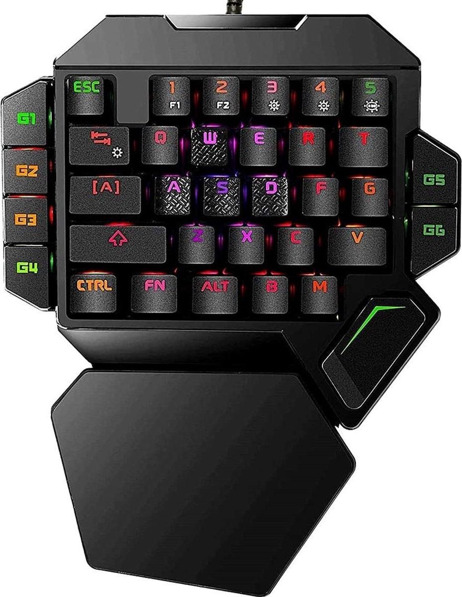DrPhone MECHA1 - Mechanisch Draagbaar Mini Bedrade Gamingtoetsenbord met één hand - RGB-achtergrondverlichting - 35 toetsen – - Zwart