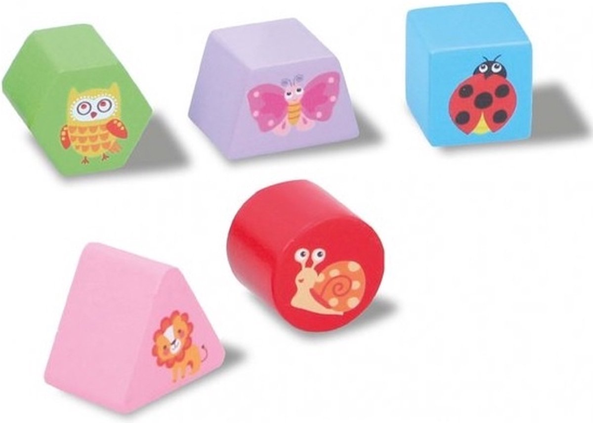 Marionette Wooden Toys Vormenstoof Schildpad - Met Wieltjes - 5 Blokken - Houten Speelgoed