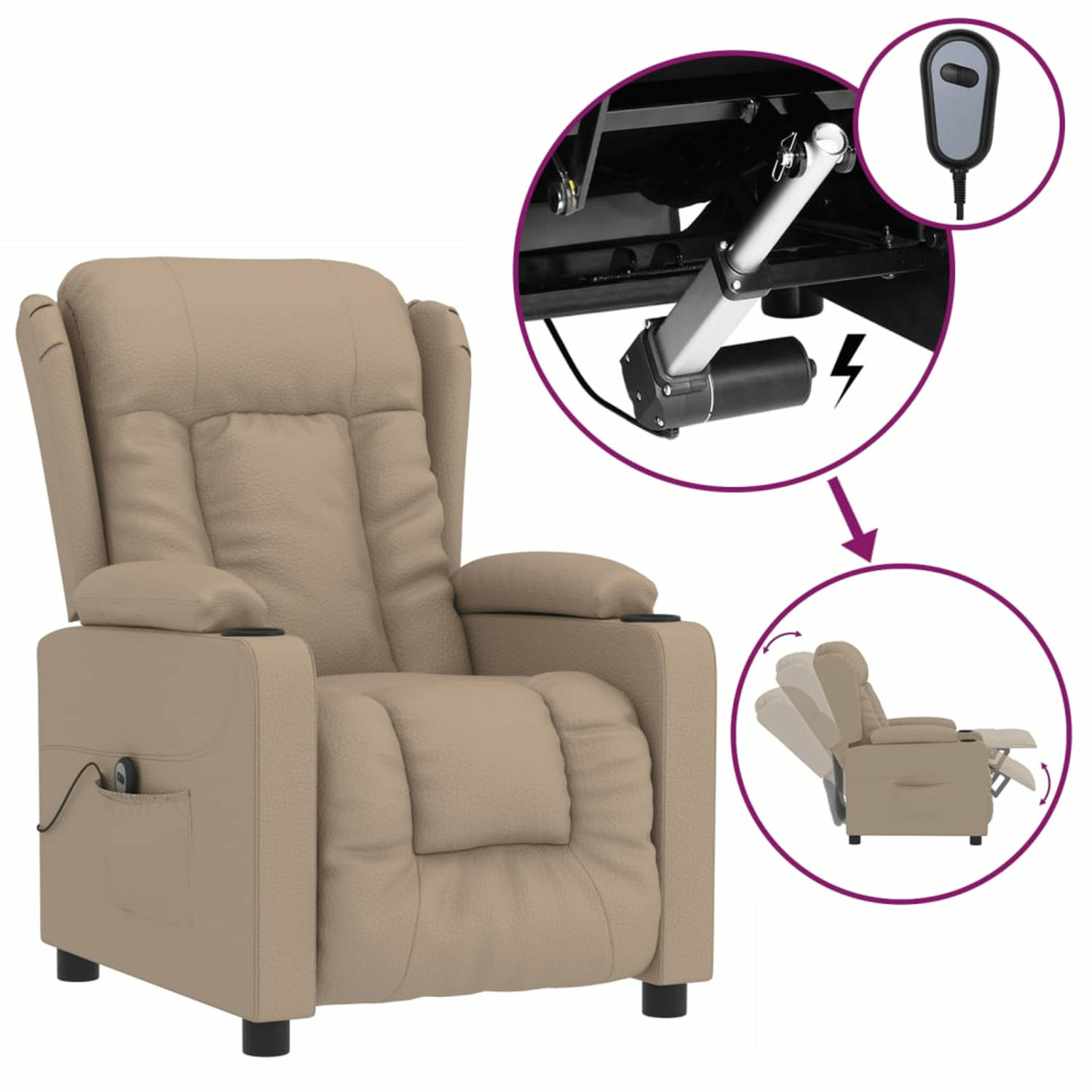 Vidaxl Fauteuil Verstelbaar Elektrisch Kunstleer Cappuccinokleurig - Bruin