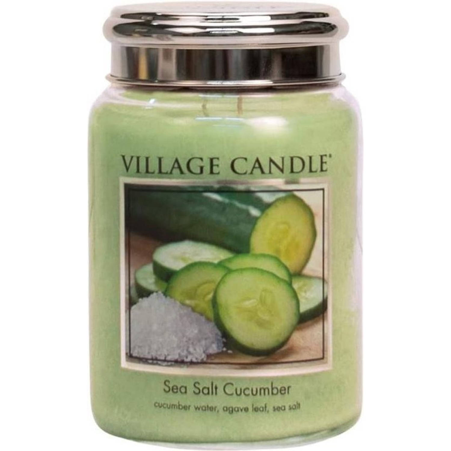 Village Candle Geurkaars Sea Salt Cucumber 15 Cm Wax Licht - Groen
