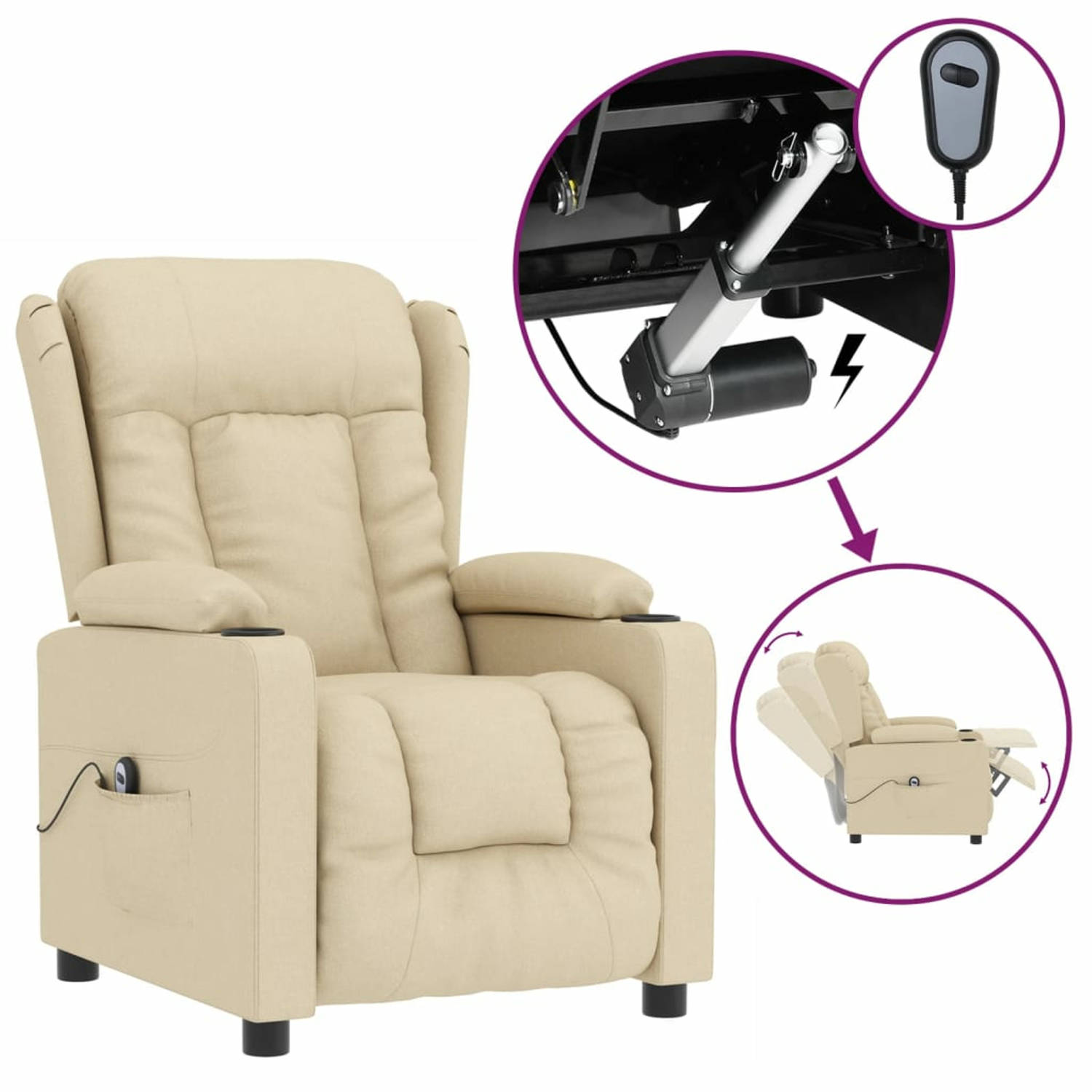 Vidaxl Fauteuil Verstelbaar Elektrisch Stof Crèmekleurig