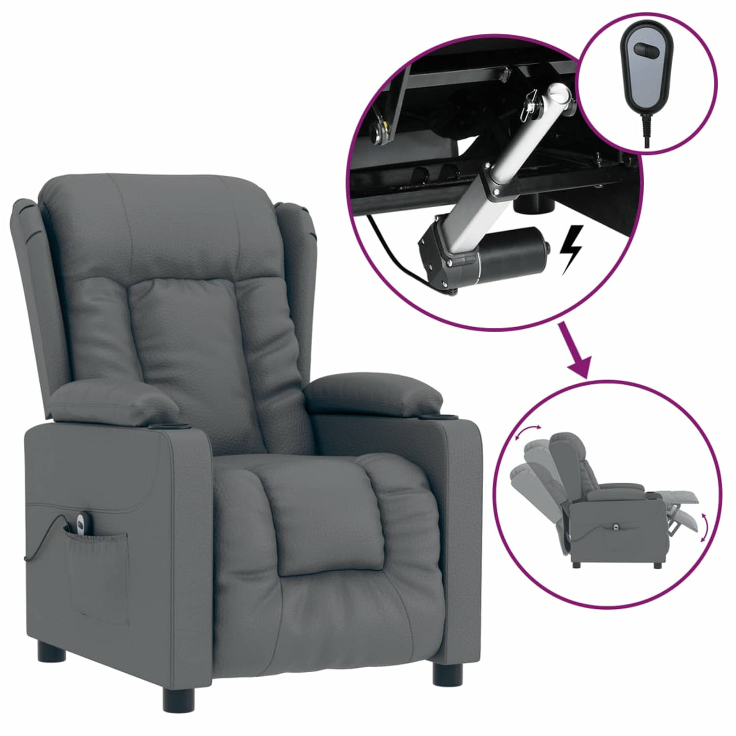 Vidaxl Fauteuil Verstelbaar Elektrisch Kunstleer - Grijs