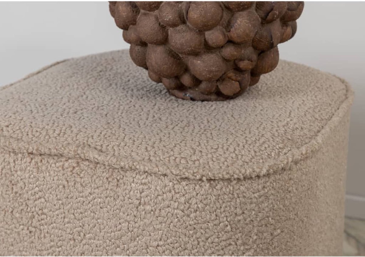 Piff Poef, Hocker Ø44cm Teddystof. - Beige