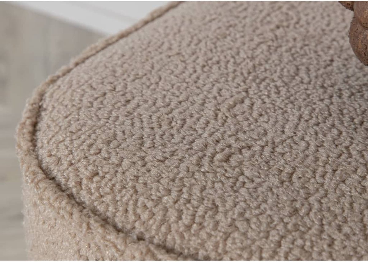 Piff Poef, Hocker Ø44cm Teddystof. - Beige