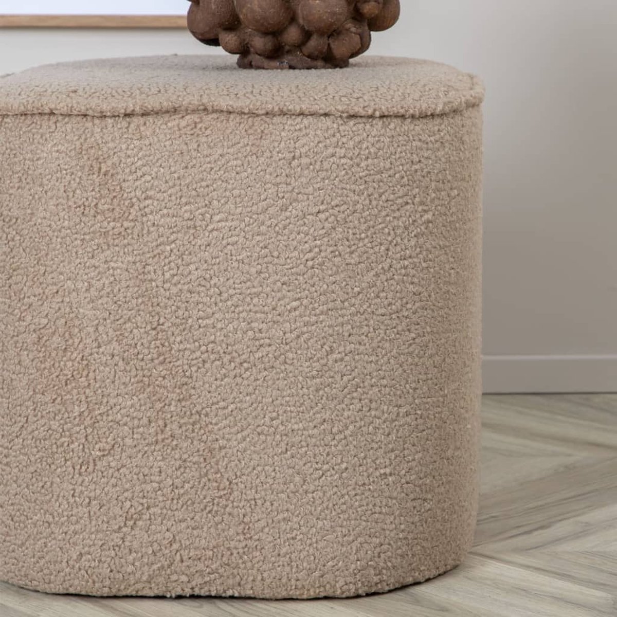 Piff Poef, Hocker Ø44cm Teddystof. - Beige