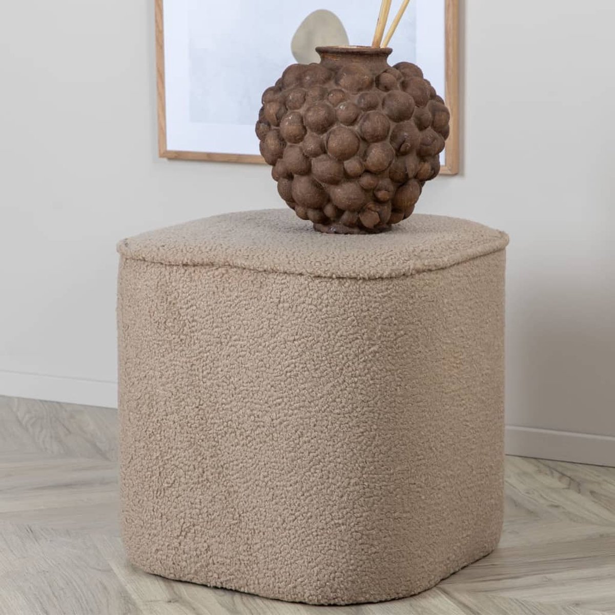 Piff Poef, Hocker Ø44cm Teddystof. - Beige