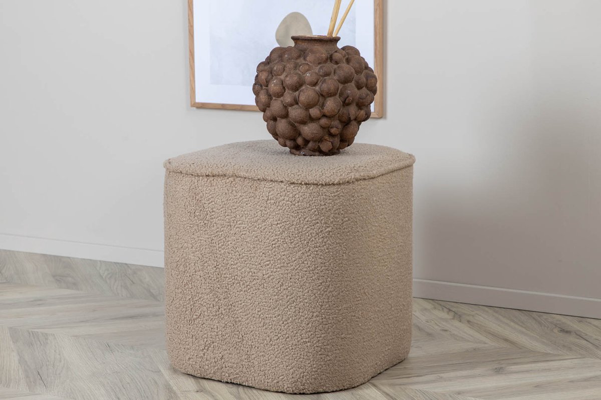 Piff Poef, Hocker Ø44cm Teddystof. - Beige