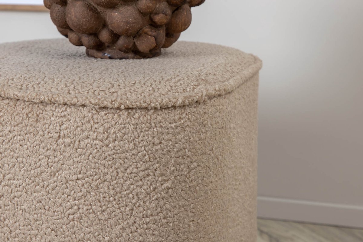 Piff Poef, Hocker Ø44cm Teddystof. - Beige