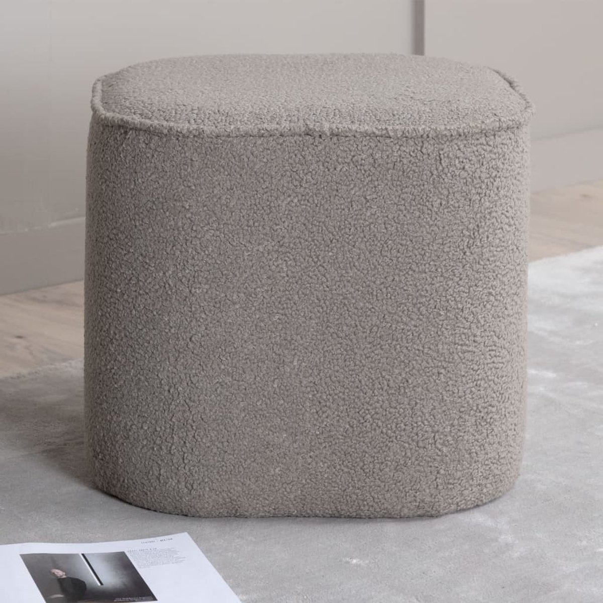 Piff Poef, Hocker Ø44cm Teddystof. - Grijs