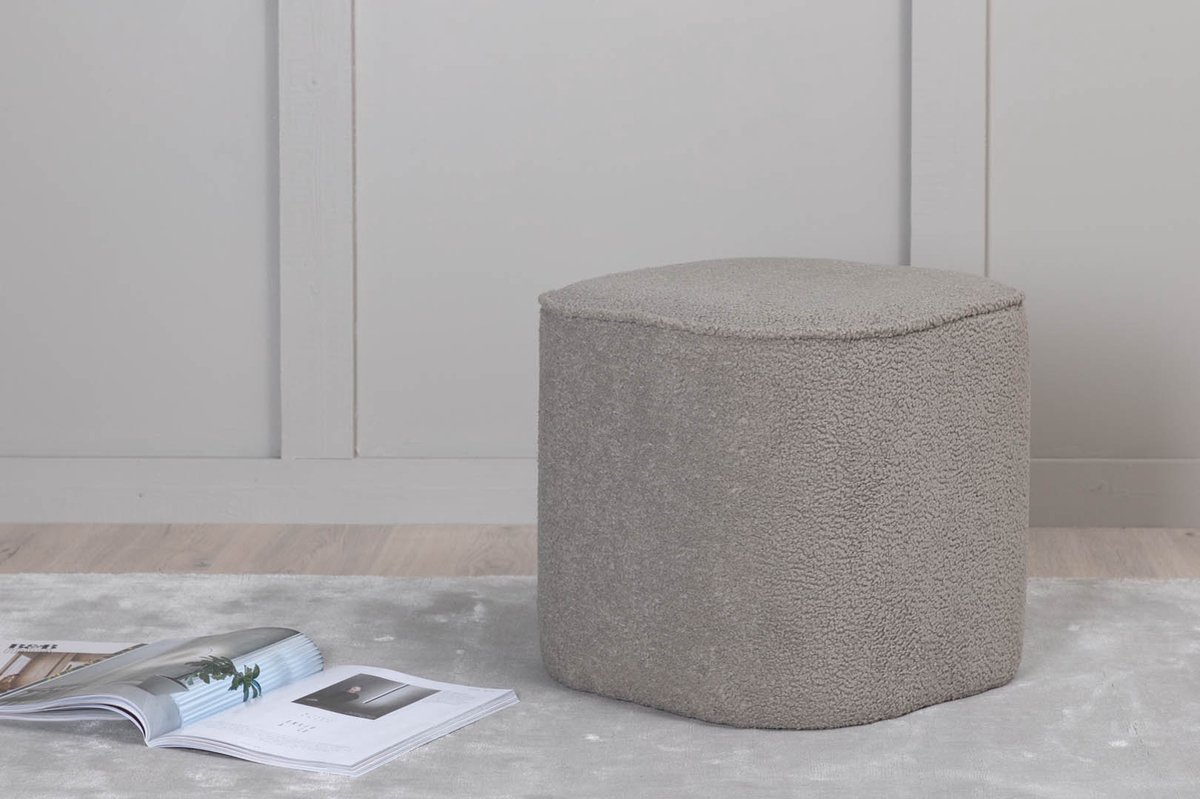 Piff Poef, Hocker Ø44cm Teddystof. - Grijs