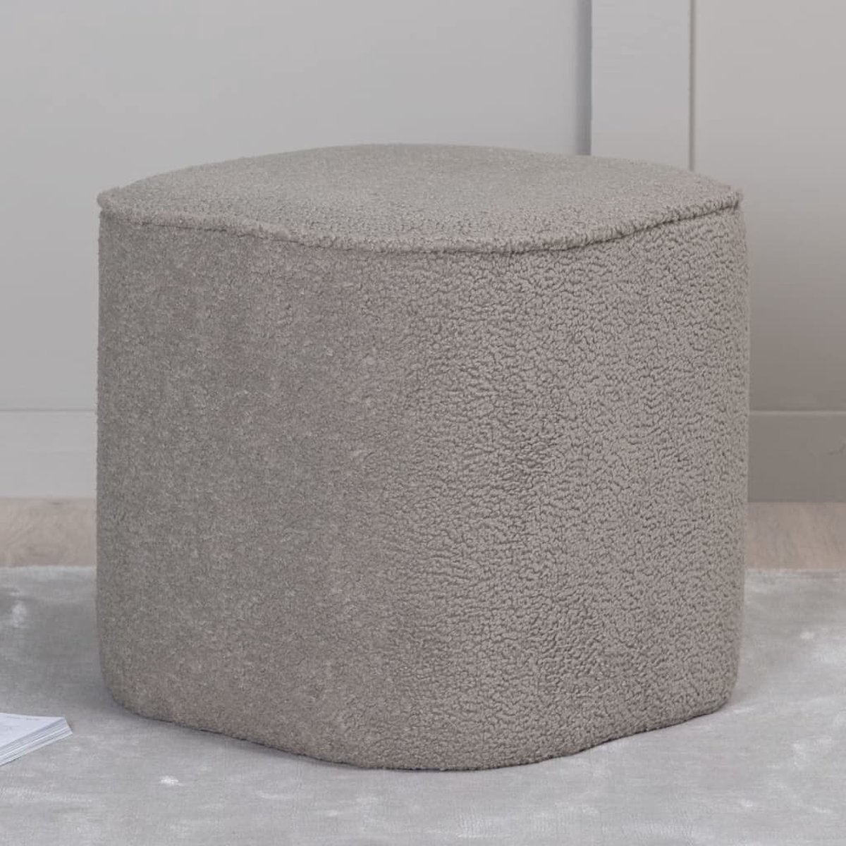Piff Poef, Hocker Ø44cm Teddystof. - Grijs