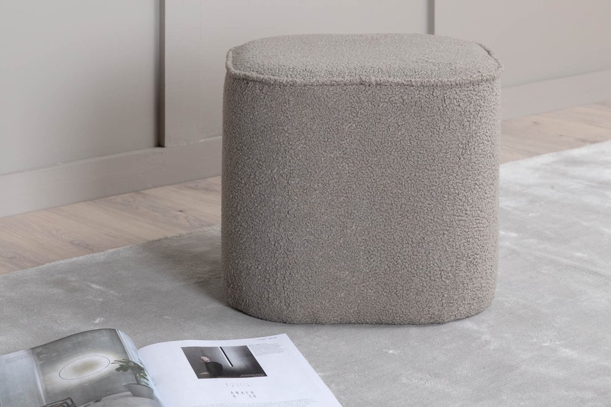 Piff Poef, Hocker Ø44cm Teddystof. - Grijs
