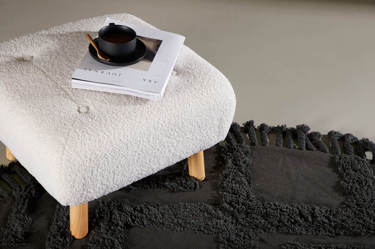 Salina Poef, Hocker Teddystof Naturel, Wit.