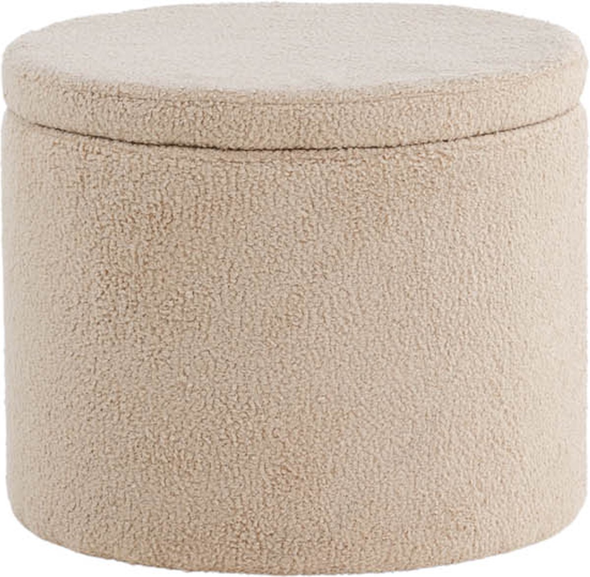 Dunken Poef, Hocker Met Opbergruimte Ø51cm Teddystof. - Beige