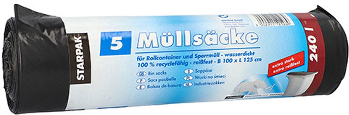 Papstar 10x Stuks Afvalzakken/vuilniszakken - 240 Liter - Extra Stevig - Containerzakken - Vuilniszakken - Zwart
