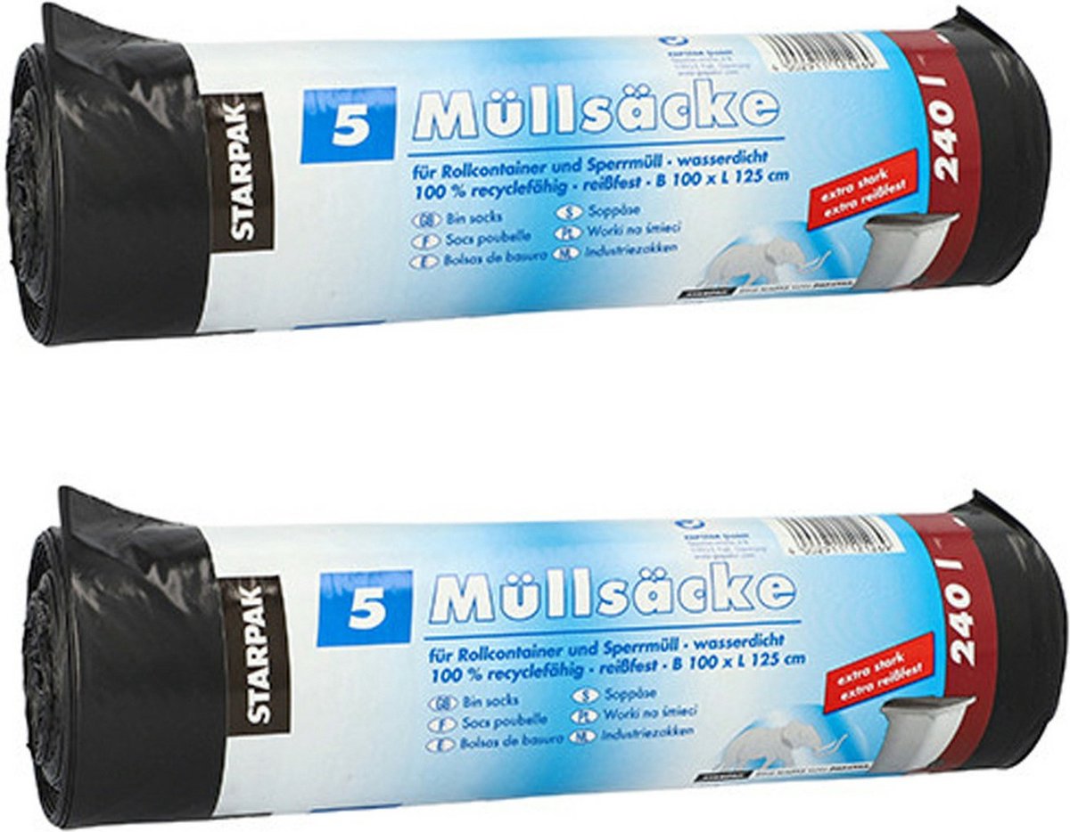 Papstar 10x Stuks Afvalzakken/vuilniszakken - 240 Liter - Extra Stevig - Containerzakken - Vuilniszakken - Zwart