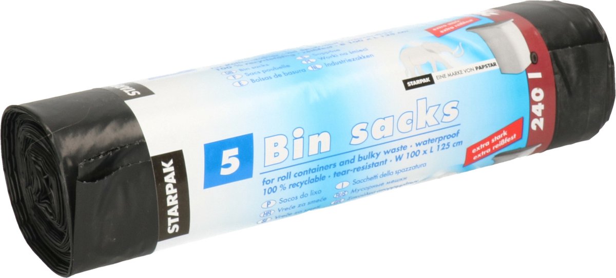 Papstar 10x Stuks Afvalzakken/vuilniszakken - 240 Liter - Extra Stevig - Containerzakken - Vuilniszakken - Zwart