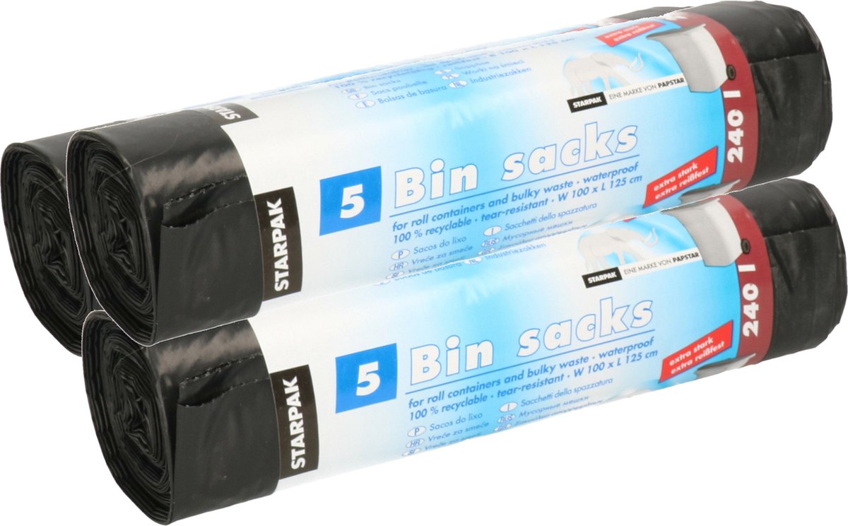 Papstar 15x Stuks Afvalzakken/vuilniszakken - 240 Liter - Extra Stevig - Containerzakken - Vuilniszakken - Zwart