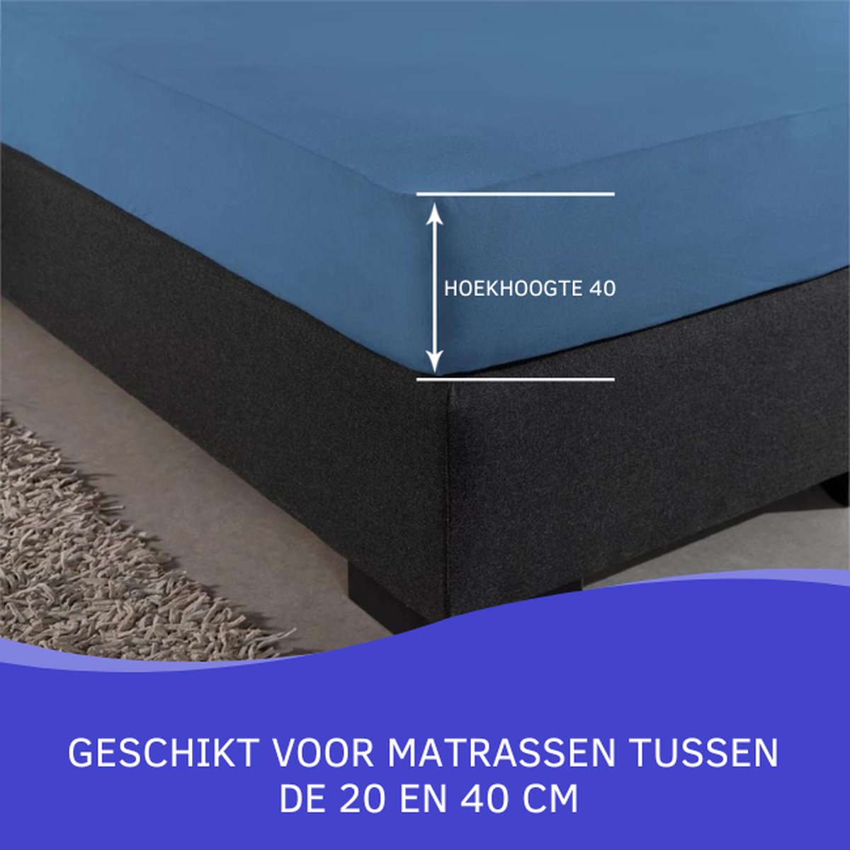 Slaaptextiel Zavelo Double Jersey Hoeslaken-lits-jumeaux (160x200 Cm) - Blauw