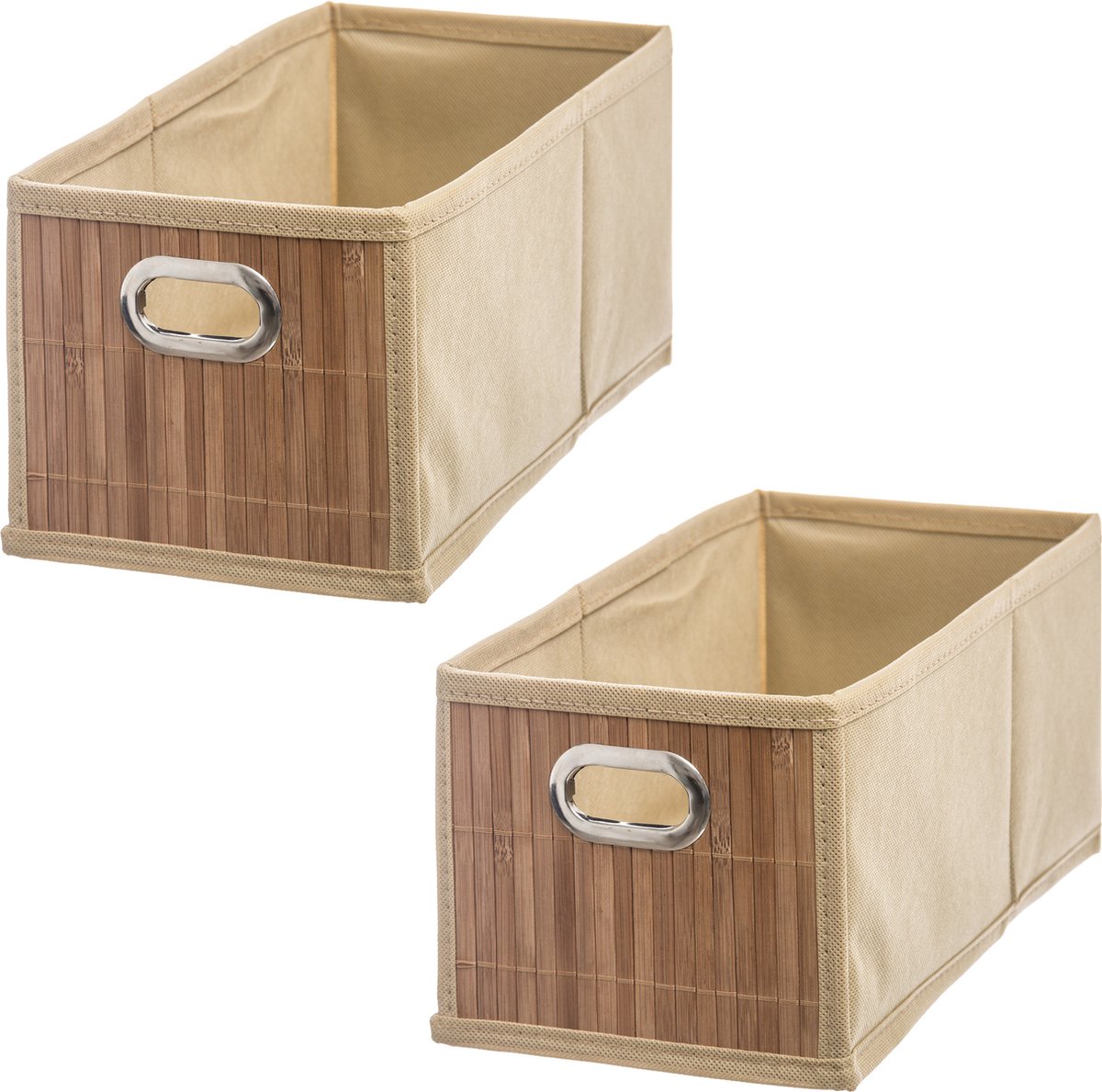 2x Stuks Opbergmand/kastmand 6.5 Liter Linnen/bamboe 15 X 14 X 31 Cm - Opbergmanden - Beige