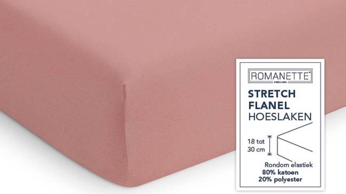 Romanette Flanellen Stretch Hoeslaken Poederrose-140/150 X 200/210/220 Cm - Roze