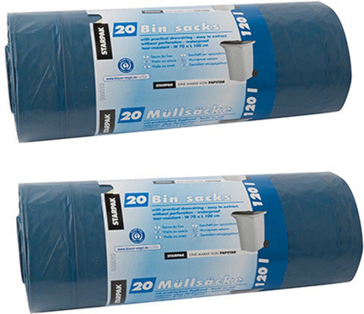 Papstar 40x Stuks Afvalzakken/vuilniszakken - 120 Liter - Blauw - Containerzakken - Vuilniszakken - Zwart