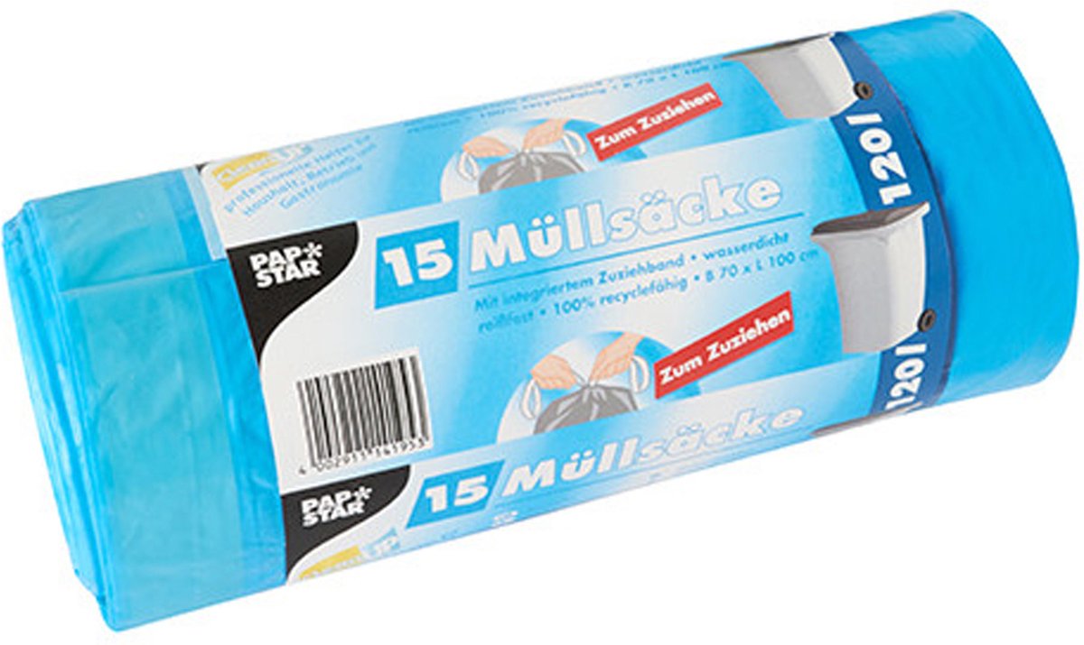 Papstar 30x Stuks Afvalzakken/vuilniszakken - 120 Liter Containerzakken - Vuilniszakken - Blauw