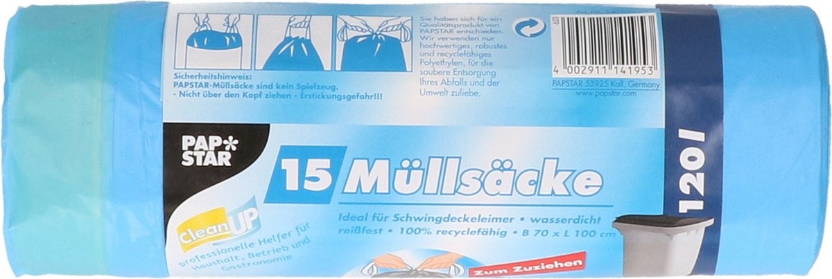 Papstar 30x Stuks Afvalzakken/vuilniszakken - 120 Liter Containerzakken - Vuilniszakken - Blauw