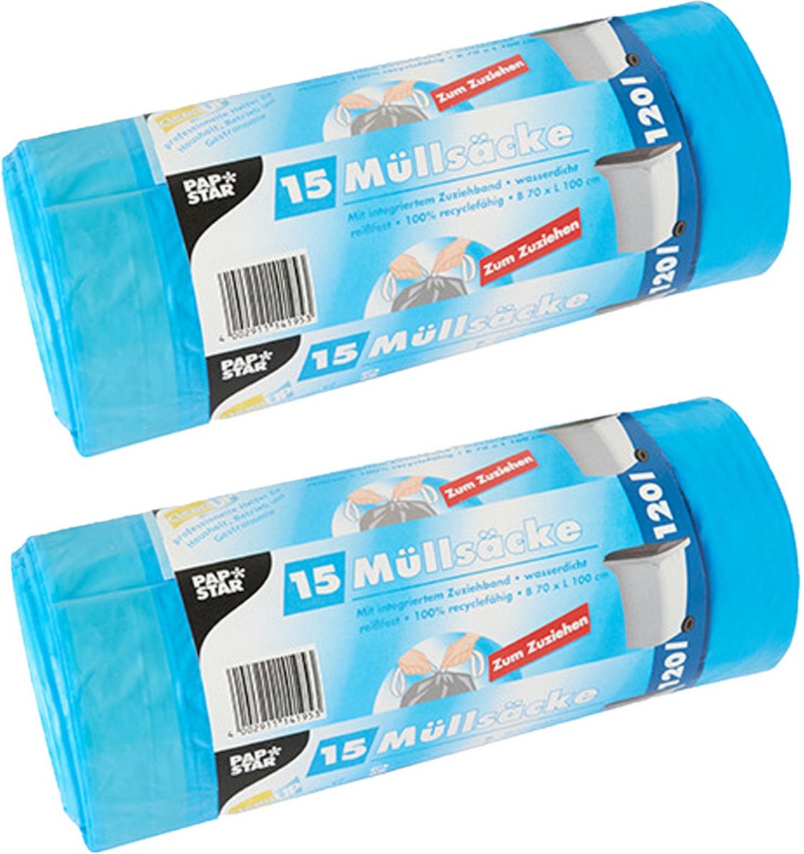 Papstar 30x Stuks Afvalzakken/vuilniszakken - 120 Liter Containerzakken - Vuilniszakken - Blauw