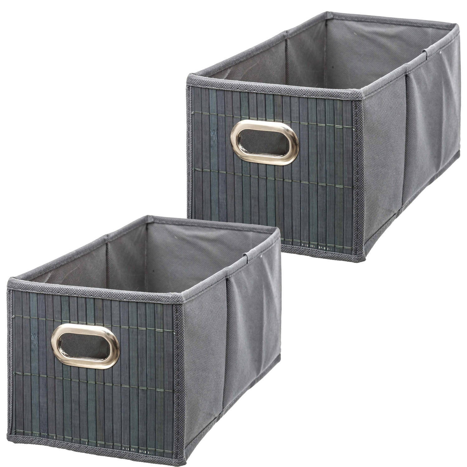 3x Stuks Opbergmand/kastmand 6.5 Liter Linnen/bamboe 15 X 14 X 31 Cm - Opbergmanden - Grijs