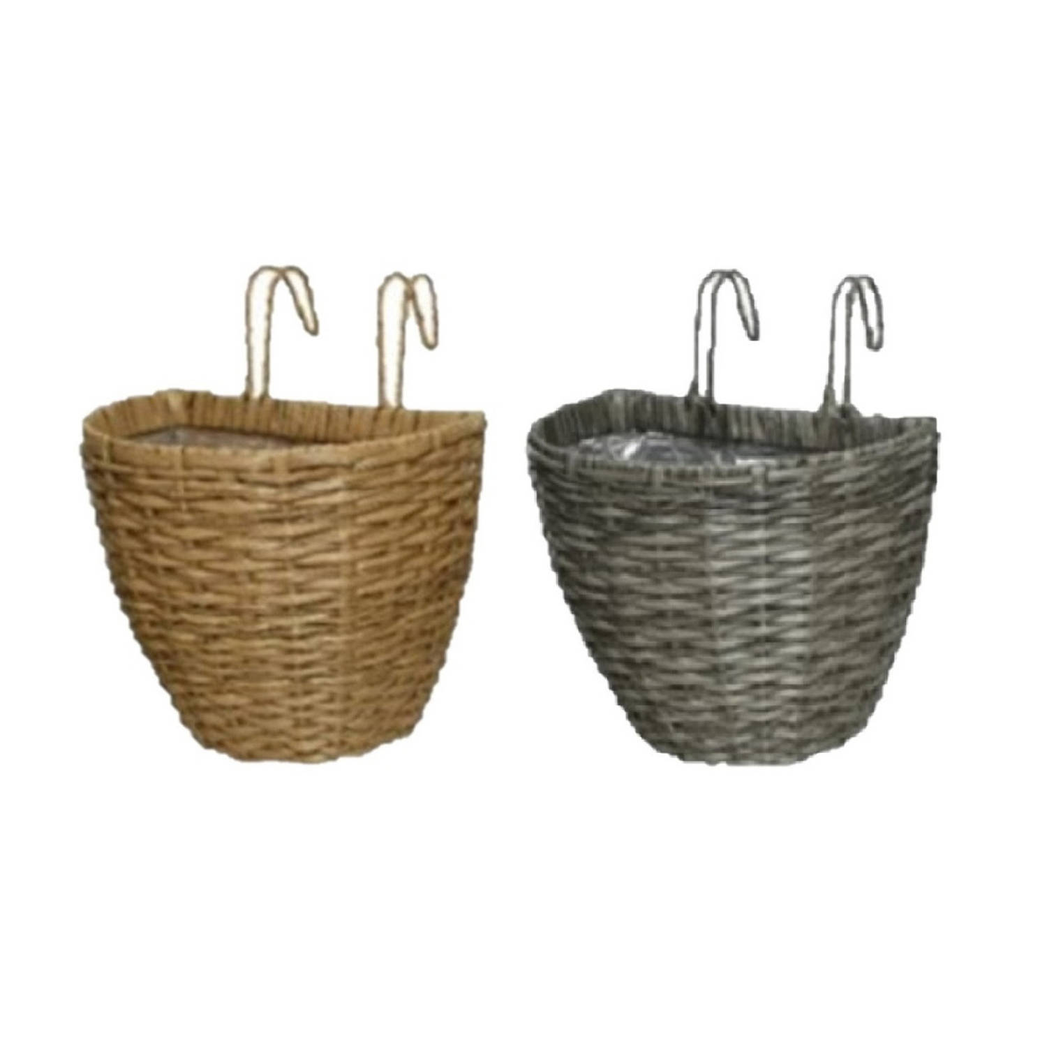 Decoris Set Van 2x Stuks Balkonmanden/plantenmanden/plantenbakken Grijs En Bruin Rotan 38 Cm - Plantenbakken