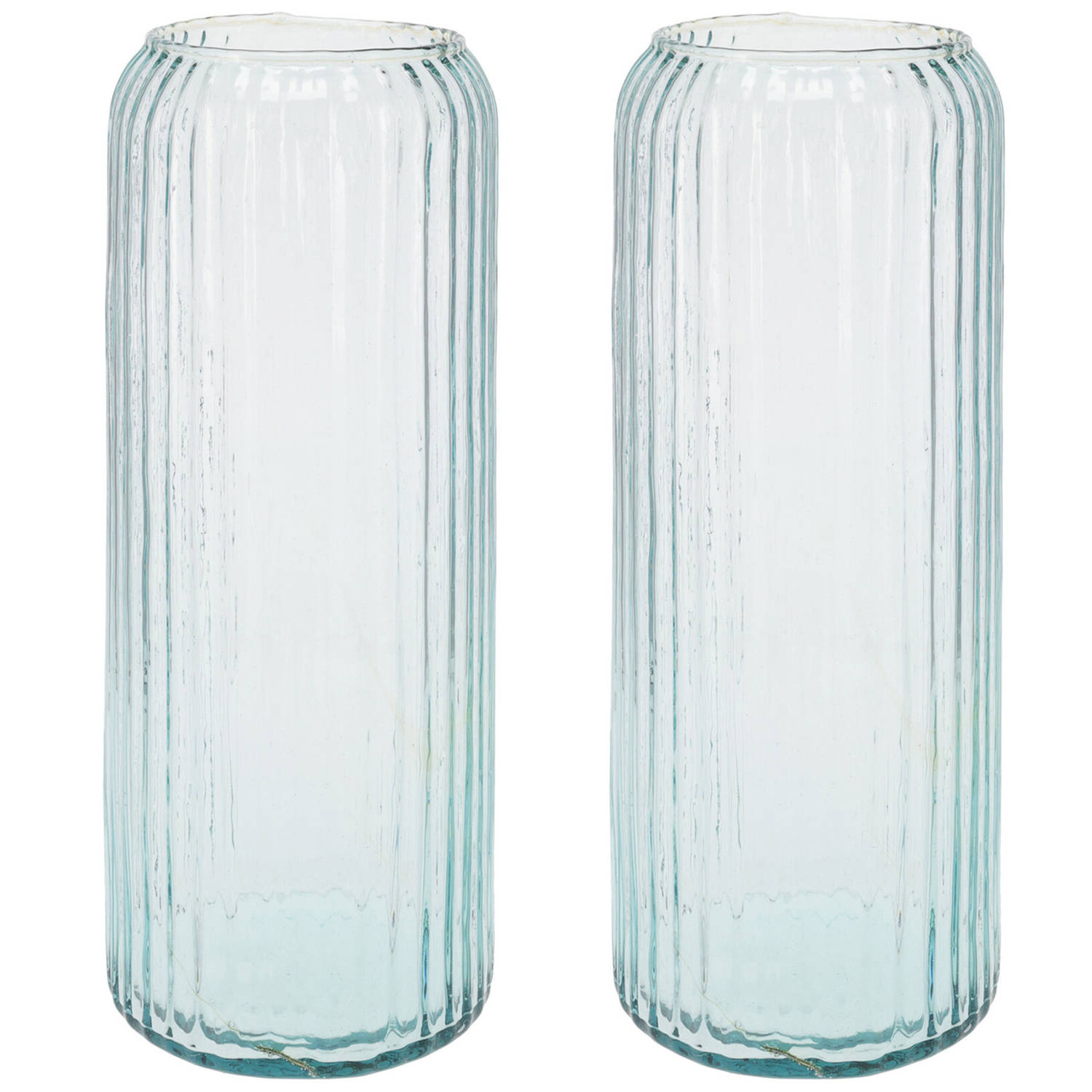 Excellent Houseware 2x Stuks Cilindervazen - Glas 15 X 37 Cm - Vazen - Blauw