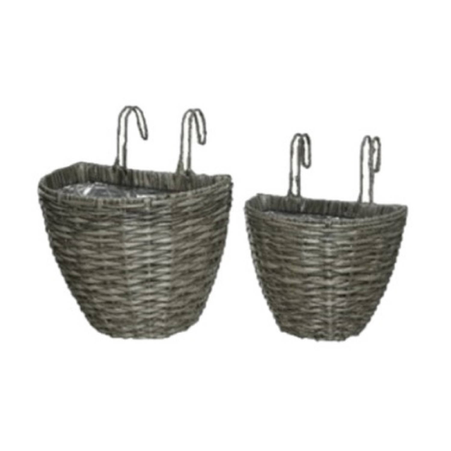 Set Van 2x Stuks Balkonmanden/plantenmanden/plantenbakken Rotan 42 En 38 Cm - Plantenbakken - Grijs