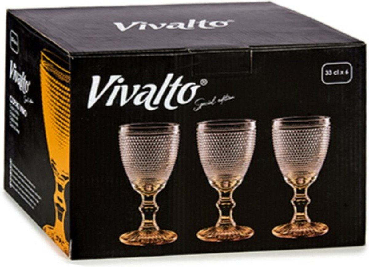 Vivalto Luxe Monaco Serie Wijnglazen Set 12x Stuks Op Gouden Voet 330 Ml - Wijnglazen
