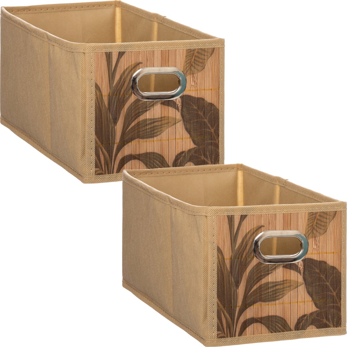 3x Stuks Opbergmand/kastmand 6.5 Liter Linnen/bamboe 15 X 14 X 31 Cm - Opbergmanden - Beige