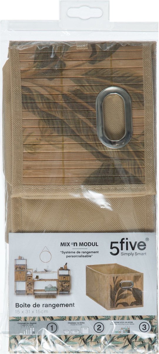 3x Stuks Opbergmand/kastmand 6.5 Liter Linnen/bamboe 15 X 14 X 31 Cm - Opbergmanden - Beige