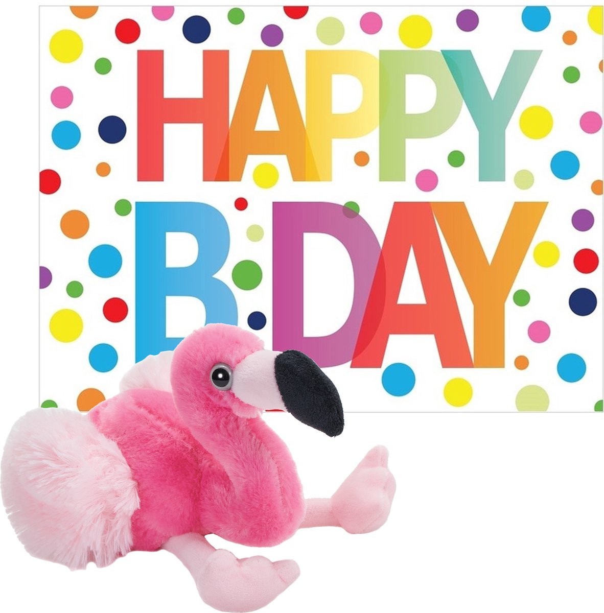 Wild Republic Pluche Dieren Knuffel Flamingo 18 Cm Met Happy Birthday Wenskaart - Vogel Knuffels