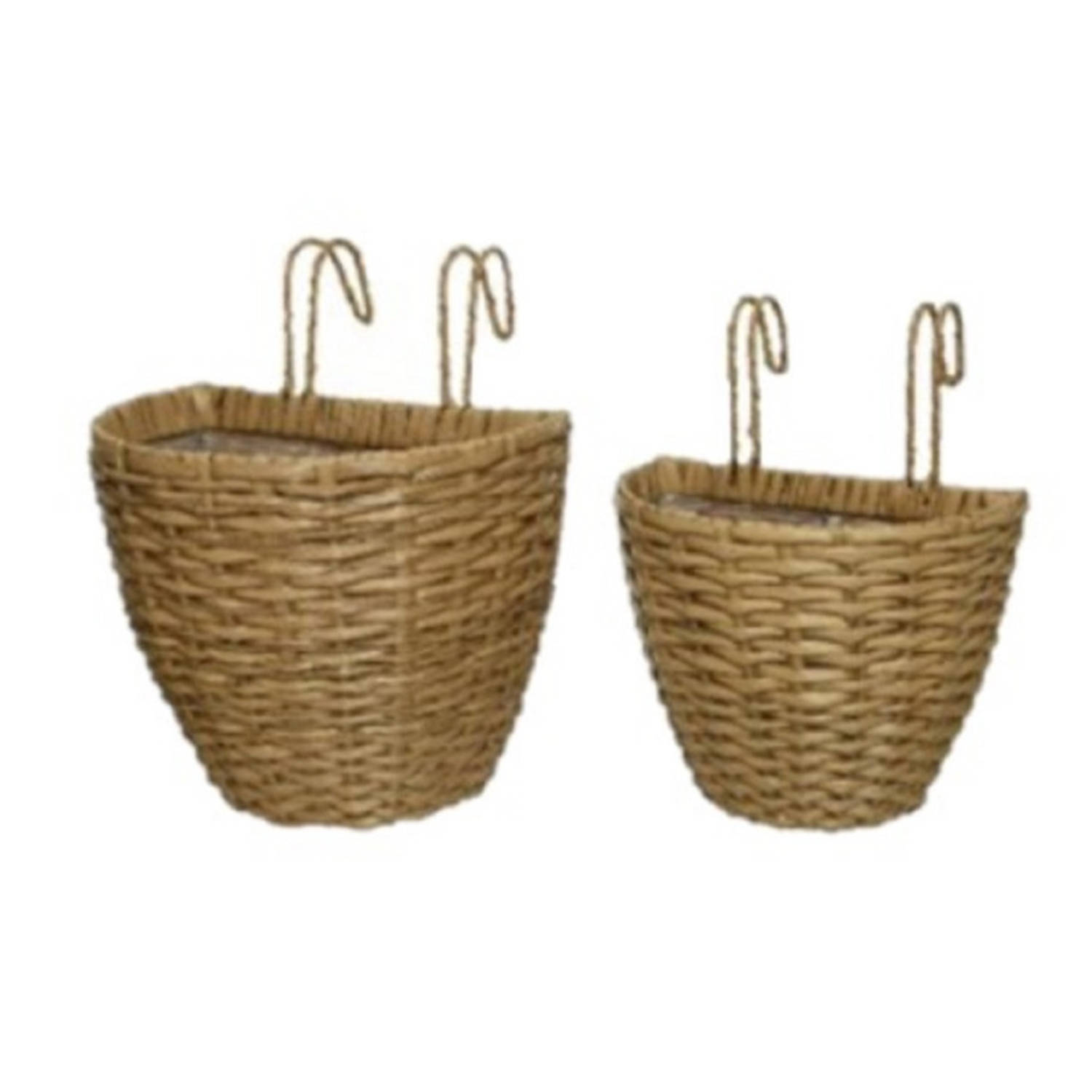 Set Van 2x Stuks Balkonmanden/plantenmanden/plantenbakken Rotan 42 En 38 Cm - Plantenbakken - Bruin