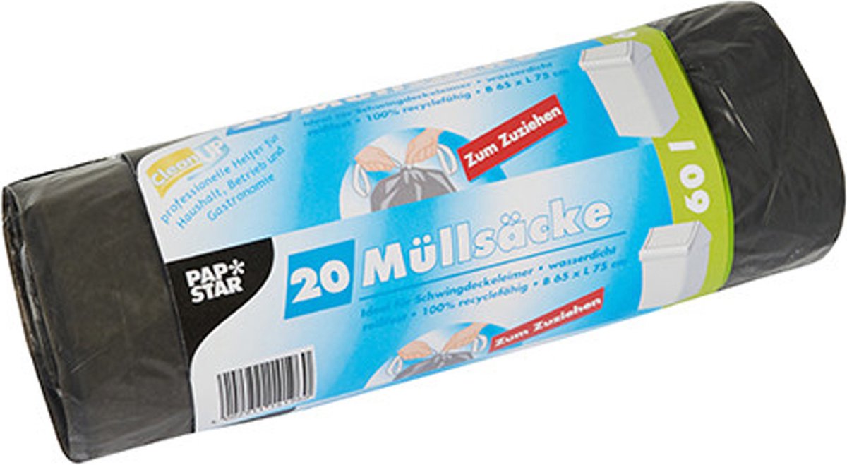 Papstar 40x Stuks Afvalzakken/vuilniszakken - 60 Liter Prullenbak Zakken - Vuilniszakken - Zwart