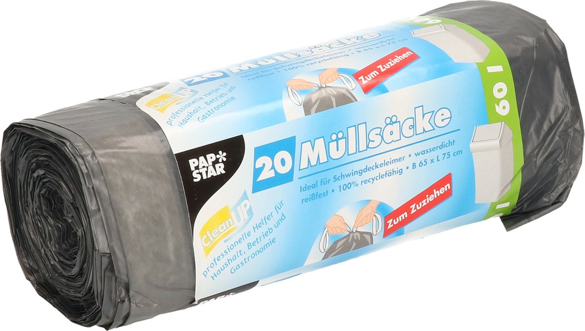 Papstar 40x Stuks Afvalzakken/vuilniszakken - 60 Liter Prullenbak Zakken - Vuilniszakken - Zwart