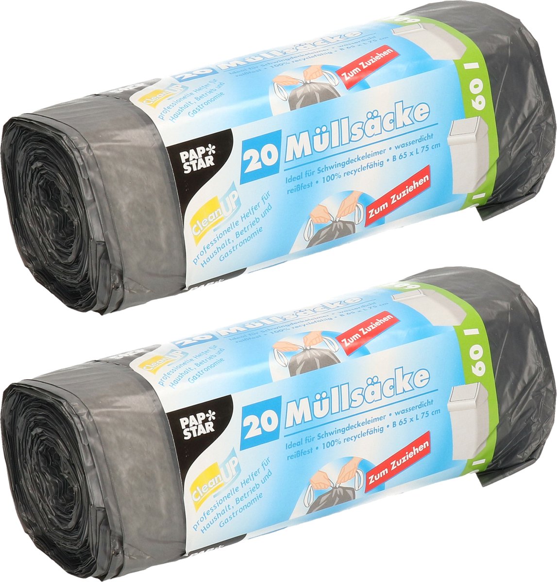 Papstar 40x Stuks Afvalzakken/vuilniszakken - 60 Liter Prullenbak Zakken - Vuilniszakken - Zwart