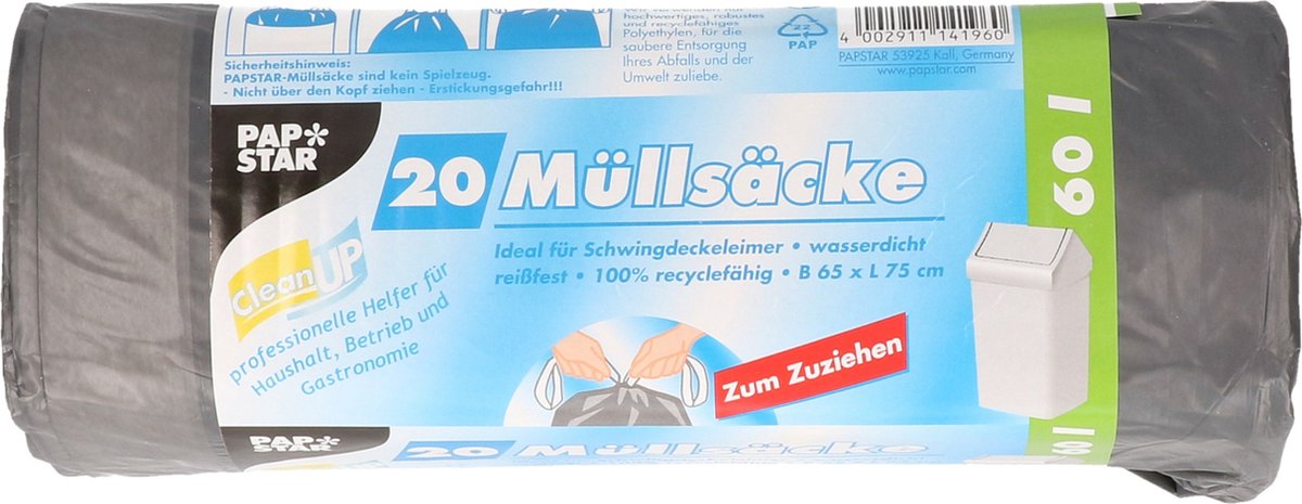 Papstar 40x Stuks Afvalzakken/vuilniszakken - 60 Liter Prullenbak Zakken - Vuilniszakken - Zwart