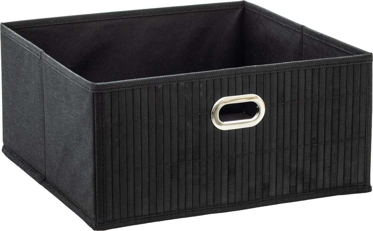 3x Stuks Opbergmand/kastmand 13 Liter Linnen/bamboe 31 X 13.5 X 31 Cm - Opbergmanden - Zwart